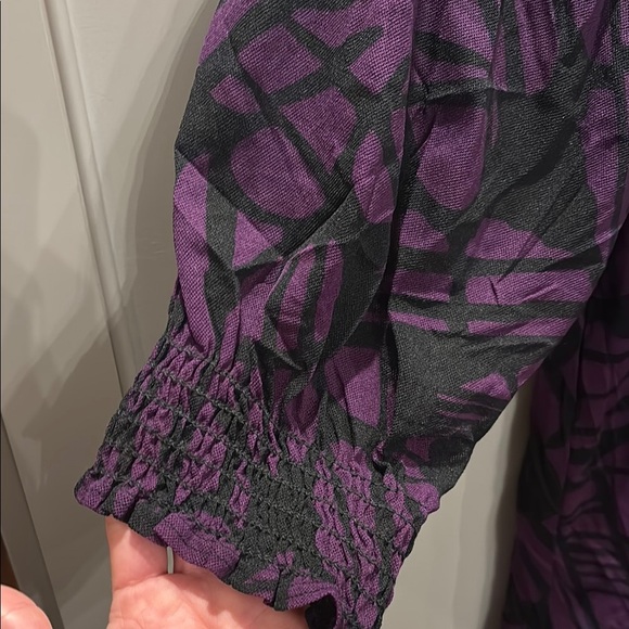 Karen Kane Womens Blouse Black and Purple Elastic Collar Size XL - Picture 2 of 5
